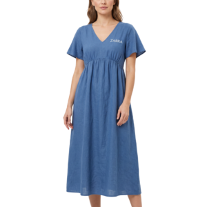 Female Empire Waist Dress by Zabra - Blue Linen - Size Large